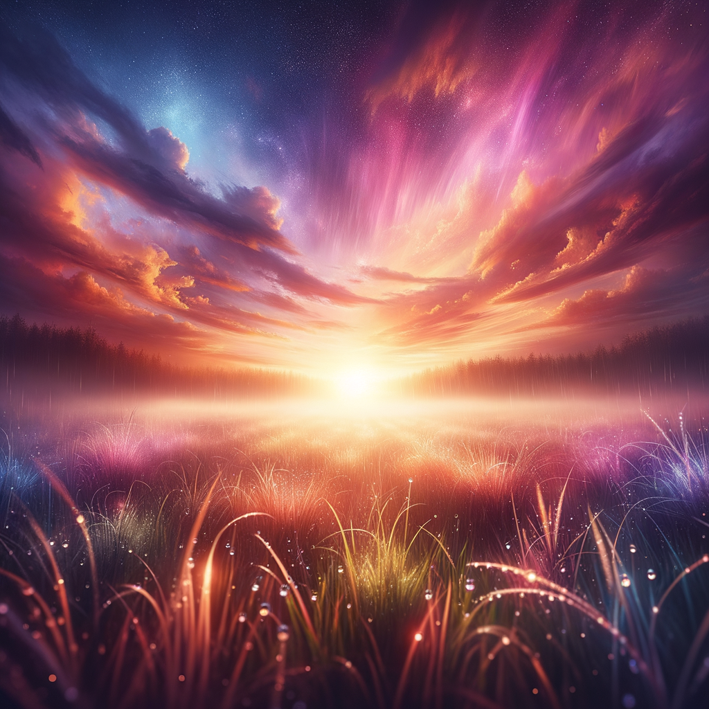 Peaceful sunrise over a quiet meadow symbolizing new beginnings