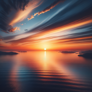 Relaxing sunset over a tranquil ocean, symbolizing calm and confidence before speaking