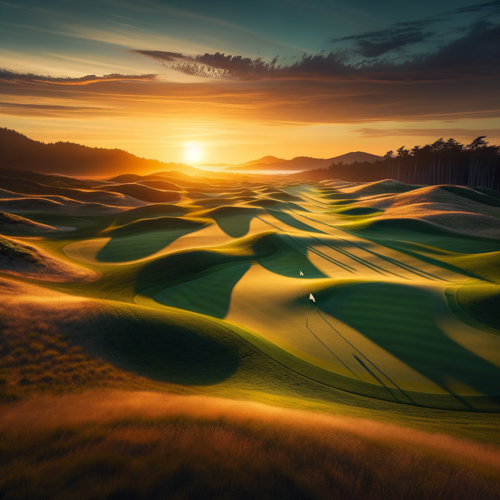 Beautiful shadows on a quiet golf course at sunset