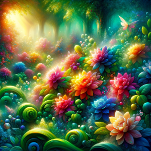 Close-up of vibrant blossoms within an enchanted garden, epitomizing awakening and discovery