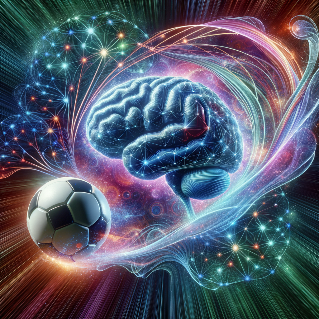 Abstract art depicting the powerful connection between mind and body for soccer success.