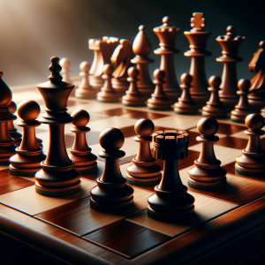 A dynamic chessboard showcasing an intense strategic game in progress