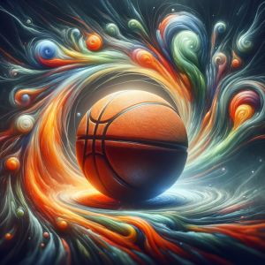 A basketball at the center of a vibrant energy aura, representing visualization techniques