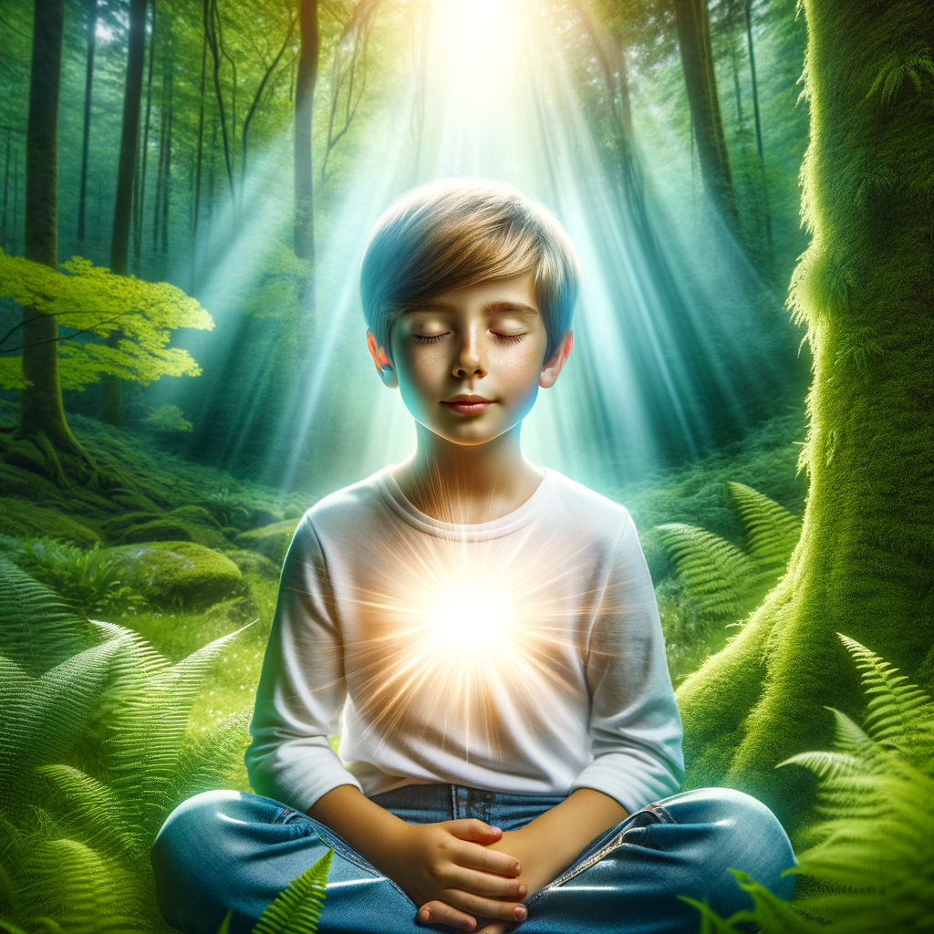 A calm child in nature imagining themselves as strong and confident