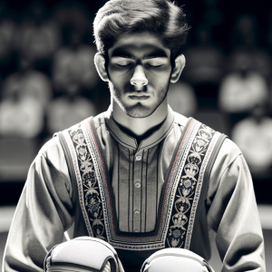 Young wrestler visualizing success before a match